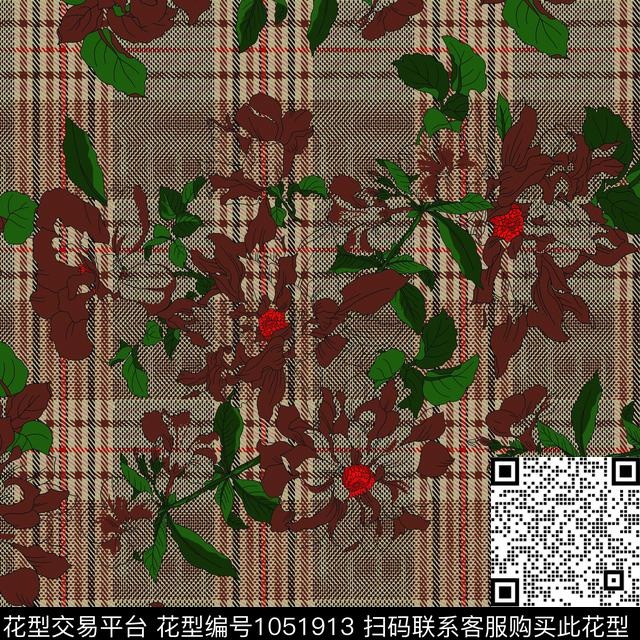 大花民族风格子传统印花华亿平台下载（图片编号: 1051913） - 瓦栏（Walan）