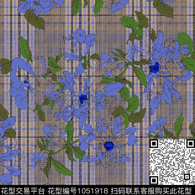 大花民族风格子传统印花华亿平台下载（图片编号: 1051918） - 瓦栏（Walan）