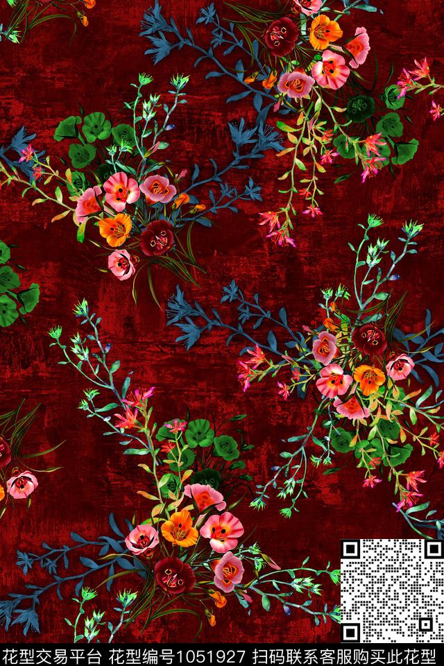 小碎花手绘花卉花卉数码印花华亿平台下载（图片编号: 1051927） - 瓦栏（Walan）