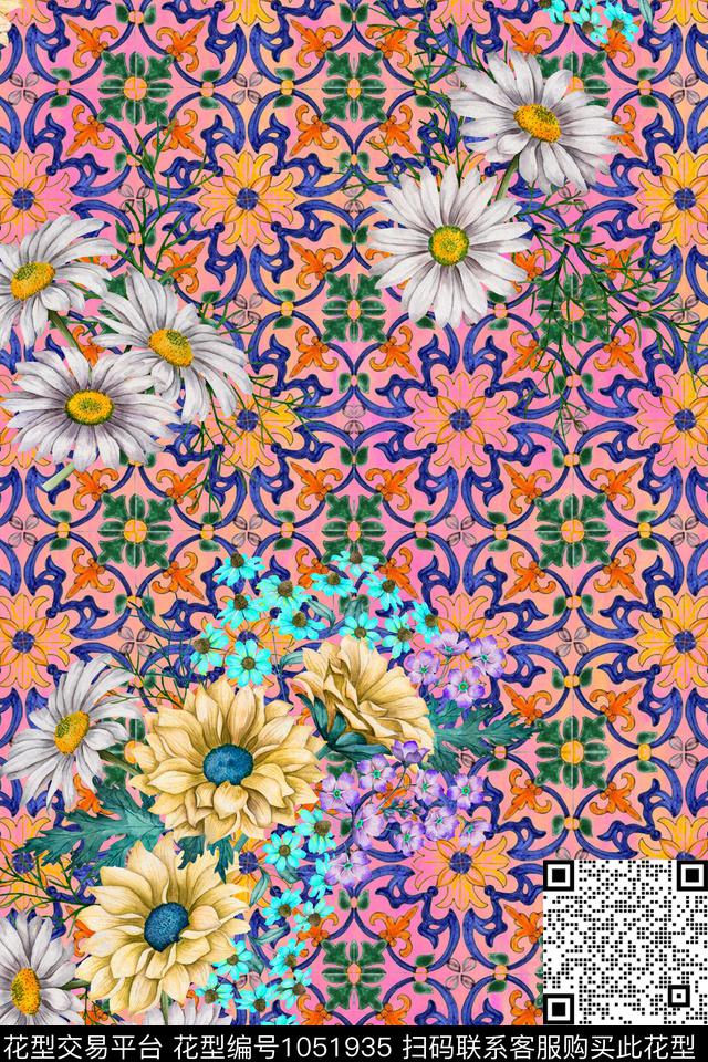 数码华亿平台民族风花卉数码印花华亿平台下载（图片编号: 1051935） - 瓦栏（Walan）