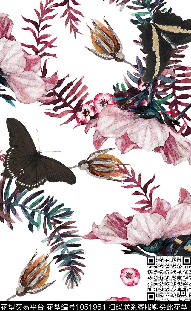 数码华亿平台女装花卉蝴蝶数码印花华亿平台下载（图片编号: 1051954） - 瓦栏（Walan）