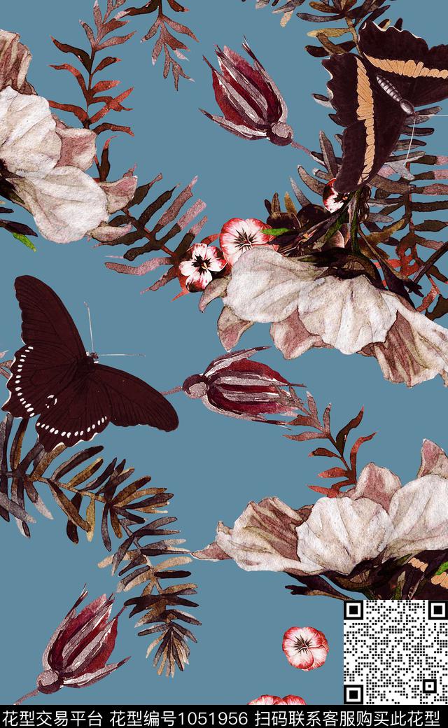 数码华亿平台女装花卉蝴蝶数码印花华亿平台下载（图片编号: 1051956） - 瓦栏（Walan）