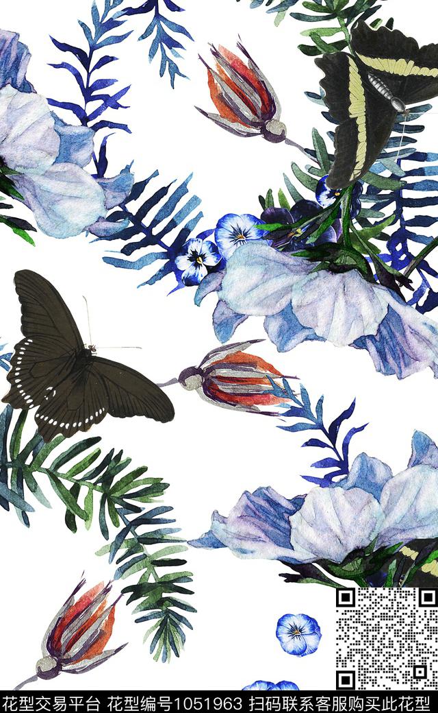 数码华亿平台女装花卉蝴蝶数码印花华亿平台下载（图片编号: 1051963） - 瓦栏（Walan）