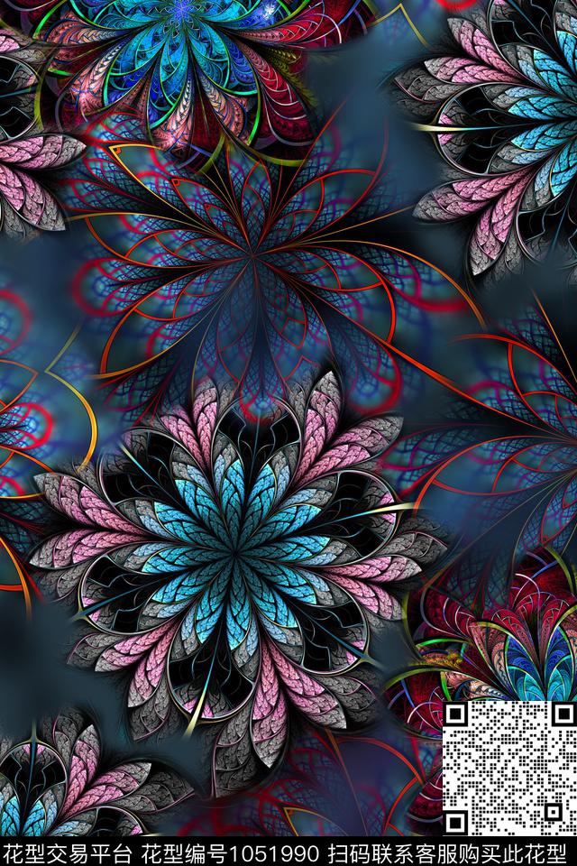 分形抽象花卉数码印花华亿平台下载（图片编号: 1051990） - 瓦栏（Walan）