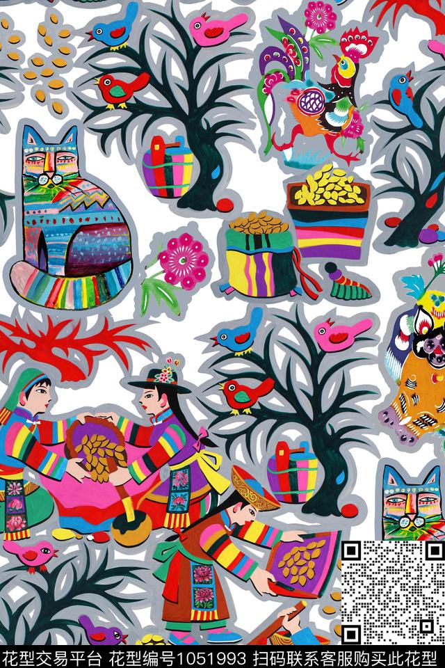 剪纸趣味中国风数码印花华亿平台下载（图片编号: 1051993） - 瓦栏（Walan）