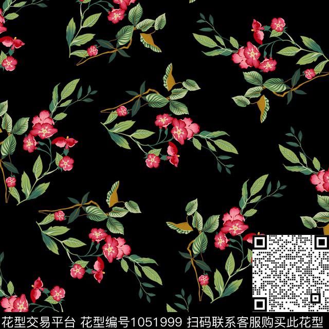 数码华亿平台黑底花卉民族风数码印花华亿平台下载（图片编号: 1051999） - 瓦栏（Walan）