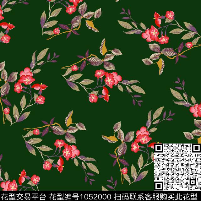 数码华亿平台黑底花卉民族风数码印花华亿平台下载（图片编号: 1052000） - 瓦栏（Walan）