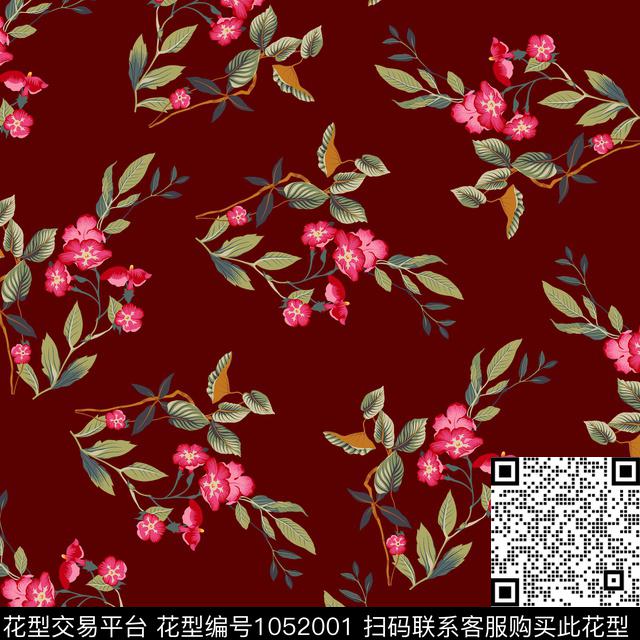 数码华亿平台黑底花卉民族风数码印花华亿平台下载（图片编号: 1052001） - 瓦栏（Walan）
