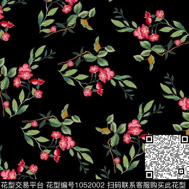数码华亿平台黑底花卉民族风数码印花华亿平台下载（图片编号: 1052002） - 瓦栏（Walan）