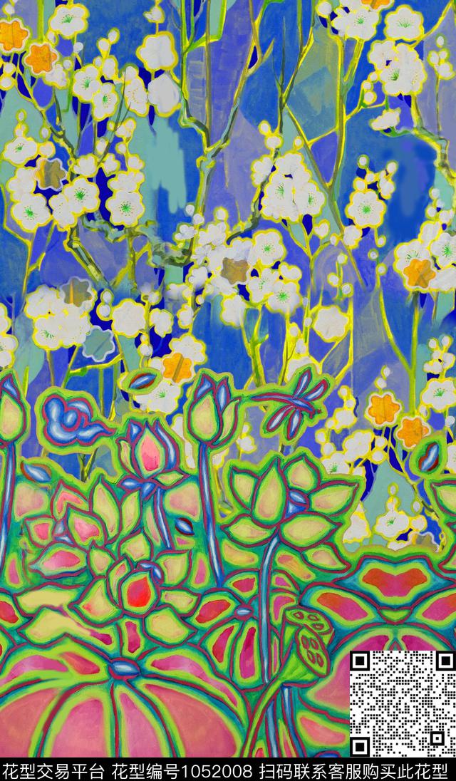 肌理荷花油画华亿平台数码印花华亿平台下载（图片编号: 1052008） - 瓦栏（Walan）