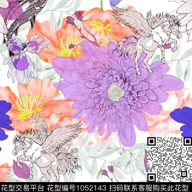 花卉动物大牌风数码印花华亿平台下载（图片编号: 1052143） - 瓦栏（Walan）
