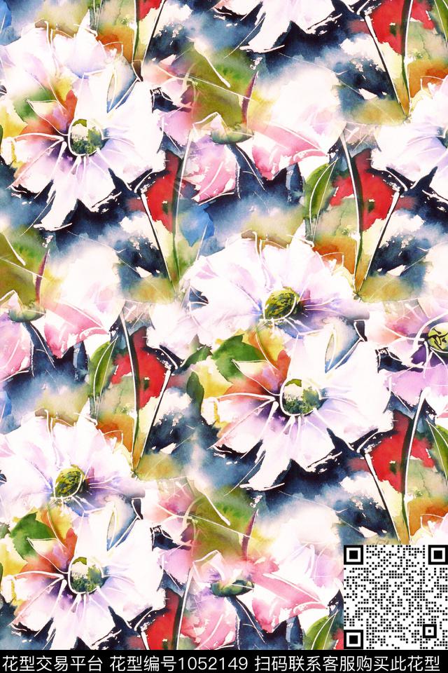 春夏华亿平台手绘花卉油画华亿平台数码印花华亿平台下载（图片编号: 1052149） - 瓦栏（Walan）