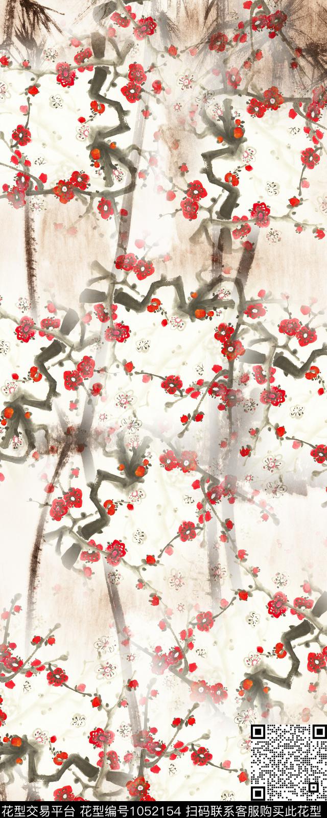 笔触中国风水墨风数码印花华亿平台下载（图片编号: 1052154） - 瓦栏（Walan）