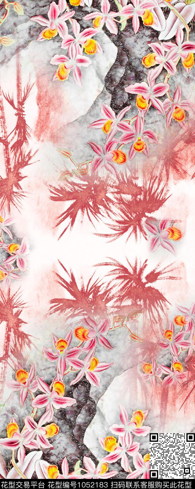 花卉国画水墨风数码印花华亿平台下载（图片编号: 1052183） - 瓦栏（Walan）