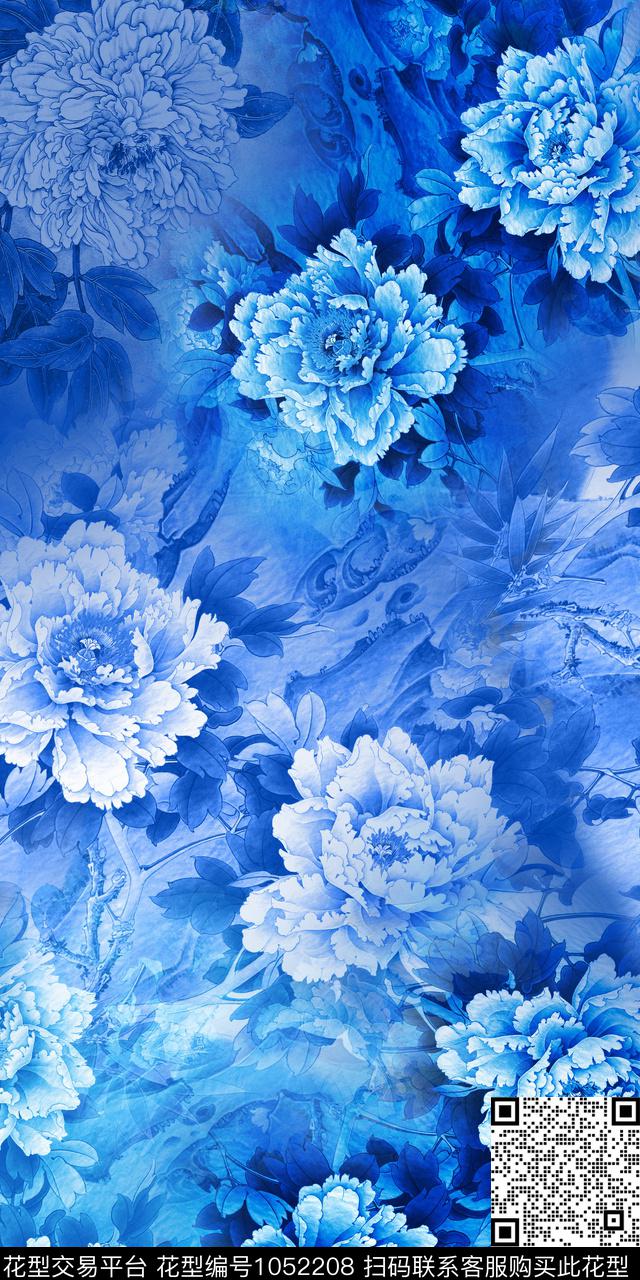 女装中国风定位花牡丹数码印花华亿平台下载（图片编号: 1052208） - 瓦栏（Walan）