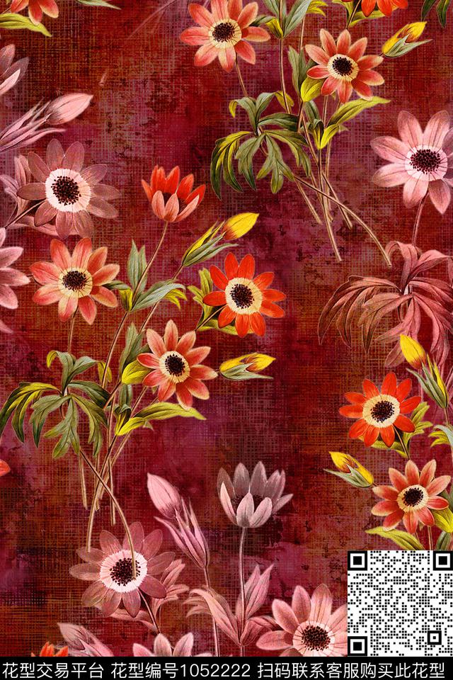 数码华亿平台水彩花卉棉麻数码印花华亿平台下载（图片编号: 1052222） - 瓦栏（Walan）