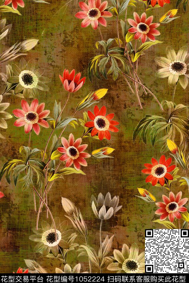 数码华亿平台水彩花卉棉麻数码印花华亿平台下载（图片编号: 1052224） - 瓦栏（Walan）
