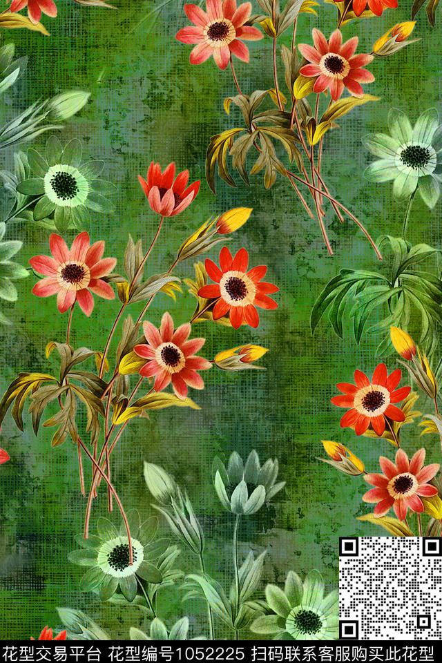 数码华亿平台水彩花卉棉麻数码印花华亿平台下载（图片编号: 1052225） - 瓦栏（Walan）