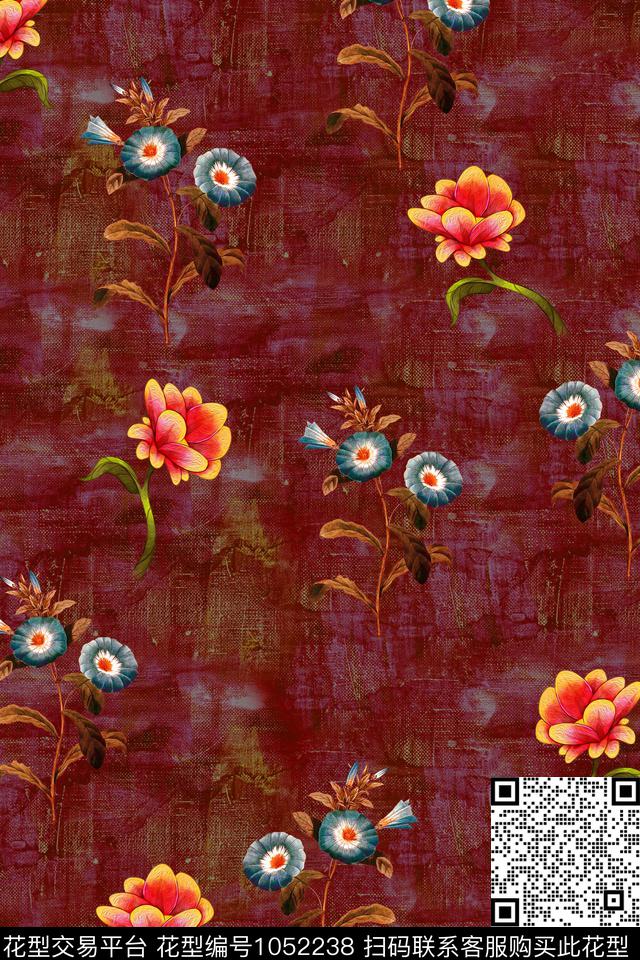数码华亿平台水彩花卉棉麻数码印花华亿平台下载（图片编号: 1052238） - 瓦栏（Walan）