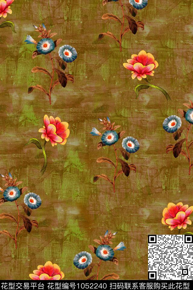 数码华亿平台水彩花卉棉麻数码印花华亿平台下载（图片编号: 1052240） - 瓦栏（Walan）