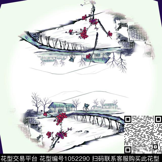 梅花小方巾中国风数码印花华亿平台下载（图片编号: 1052290） - 瓦栏（Walan）