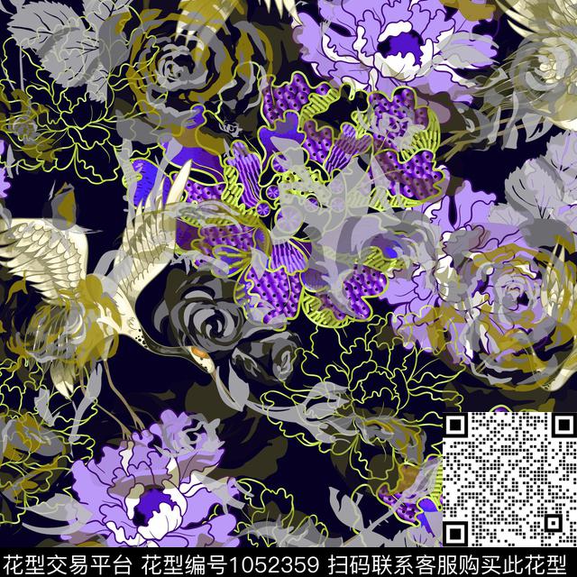 抽象男装仙鹤数码印花华亿平台下载（图片编号: 1052359） - 瓦栏（Walan）