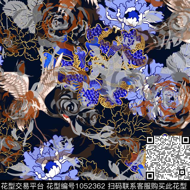 抽象男装仙鹤数码印花华亿平台下载（图片编号: 1052362） - 瓦栏（Walan）