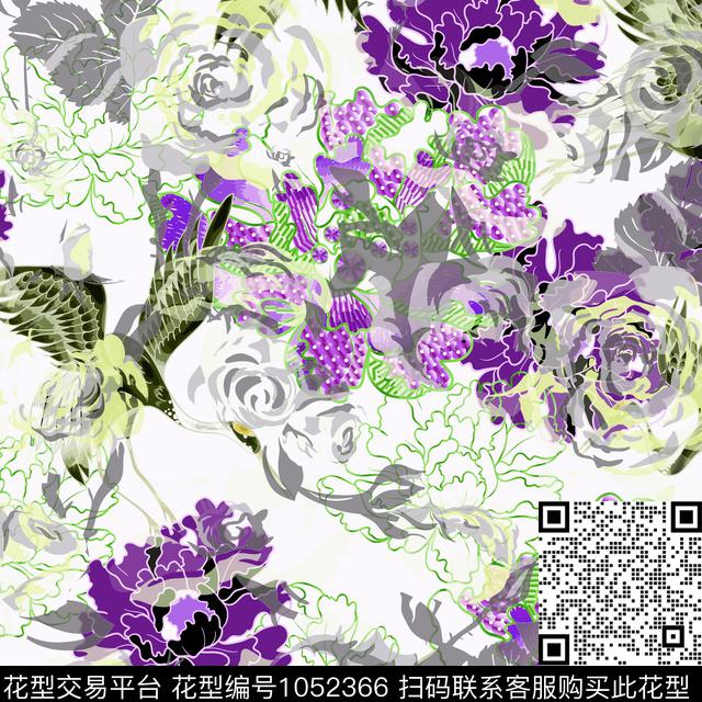 抽象男装仙鹤数码印花华亿平台下载（图片编号: 1052366） - 瓦栏（Walan）