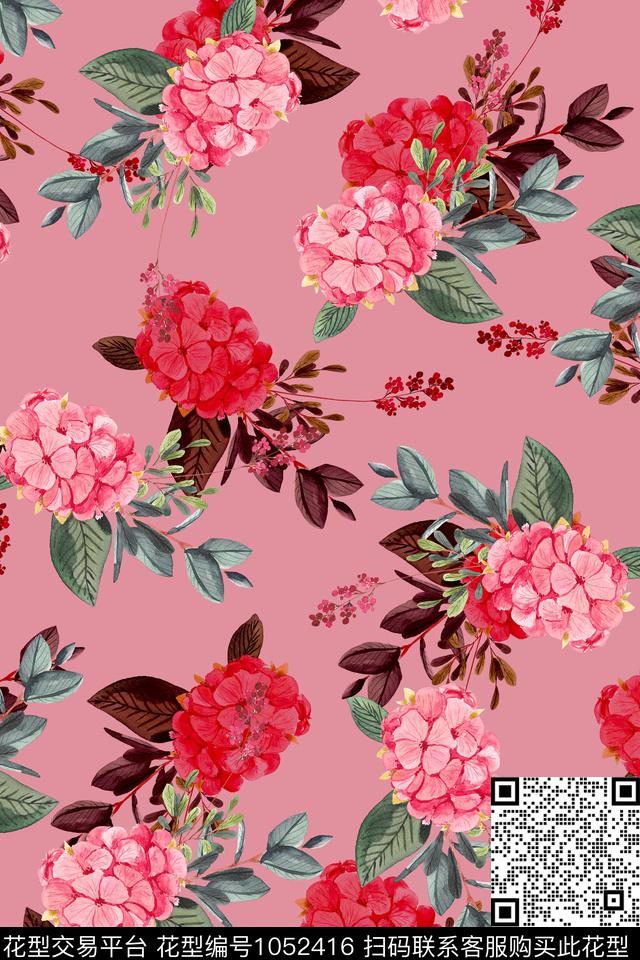 数码华亿平台水彩花卉绿植树叶数码印花华亿平台下载（图片编号: 1052416） - 瓦栏（Walan）