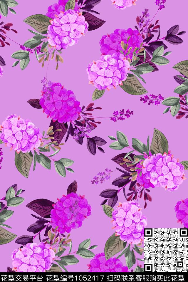 数码华亿平台水彩花卉绿植树叶数码印花华亿平台下载（图片编号: 1052417） - 瓦栏（Walan）
