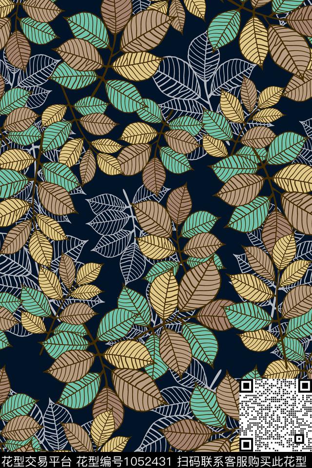 传统实色绿植树叶传统印花华亿平台下载（图片编号: 1052431） - 瓦栏（Walan）