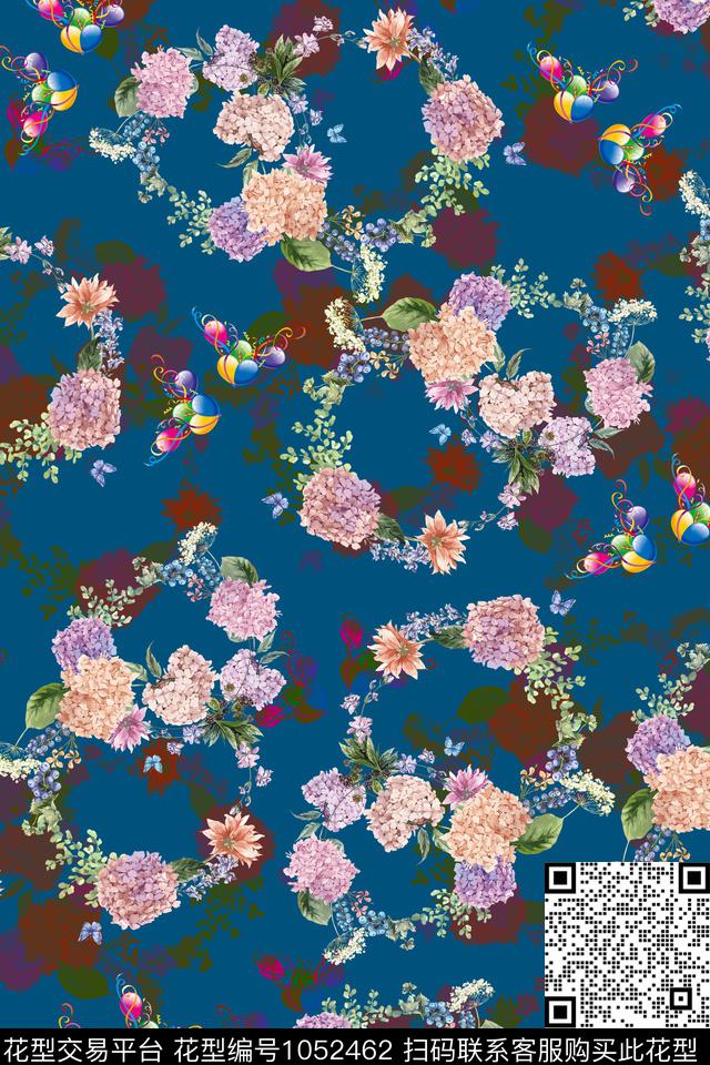 数码华亿平台水彩花卉花卉数码印花华亿平台下载（图片编号: 1052462） - 瓦栏（Walan）