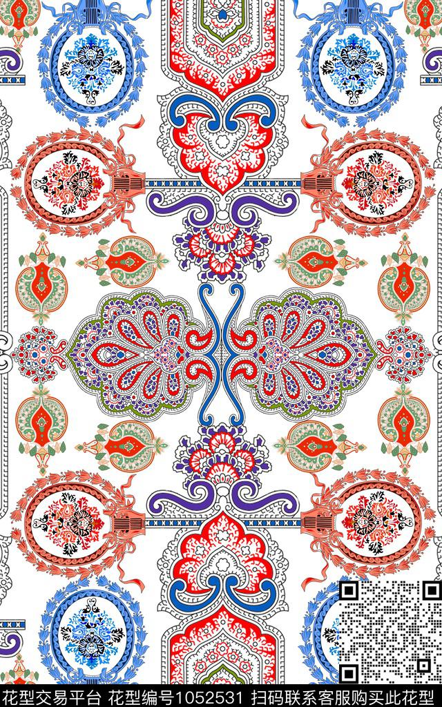 洋阳---民族风欧式花纹组合丝绸真丝数码华亿平台数码印花华亿平台下载（图片编号: 1052531） - 瓦栏（Walan）