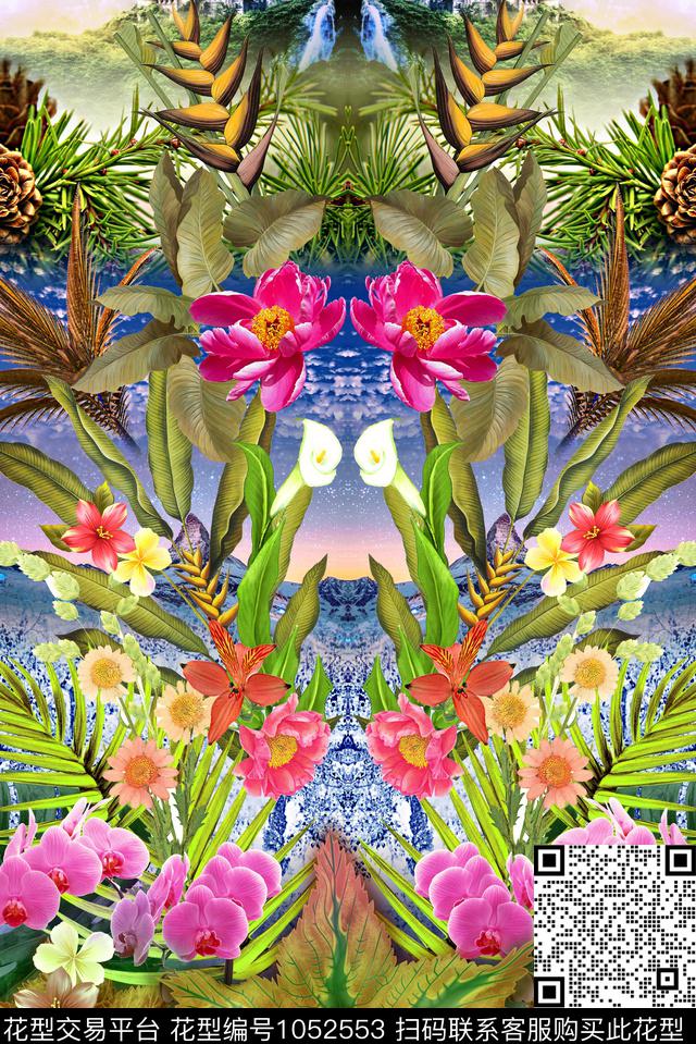 数码华亿平台抽象定位花数码印花华亿平台下载（图片编号: 1052553） - 瓦栏（Walan）