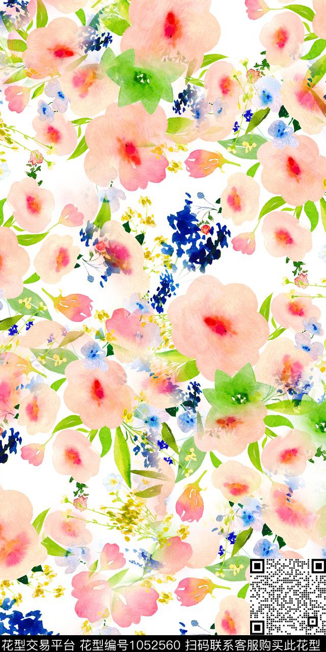 数码华亿平台水彩花卉女装数码印花华亿平台下载（图片编号: 1052560） - 瓦栏（Walan）