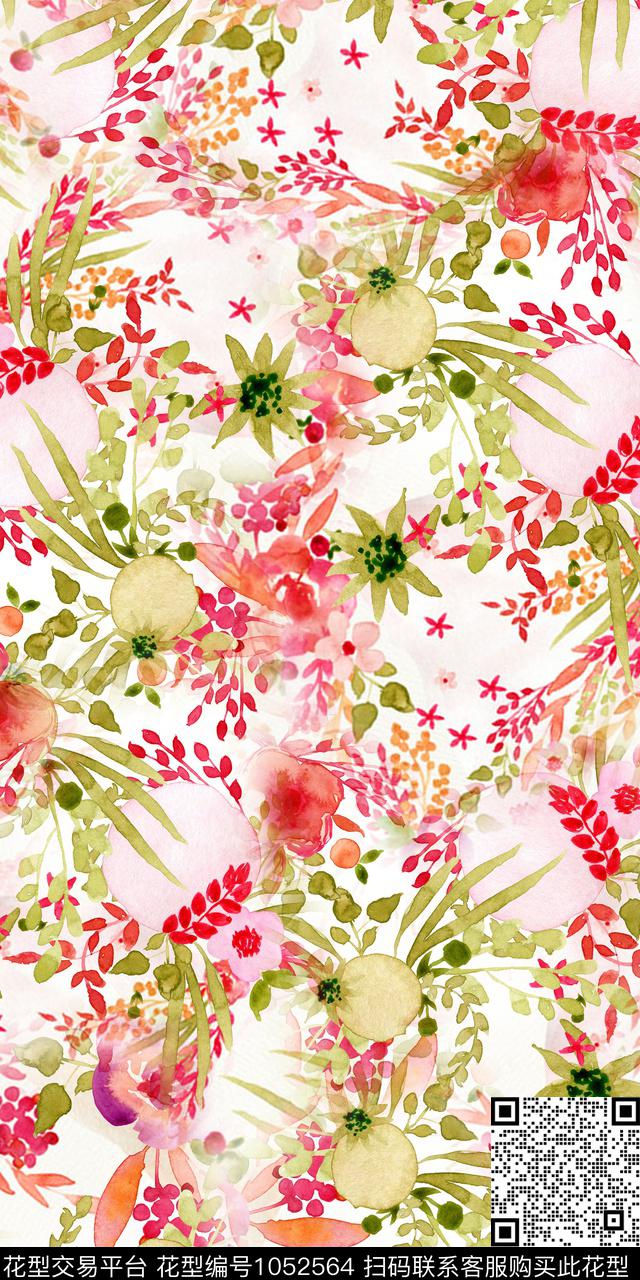数码华亿平台水彩花卉女装数码印花华亿平台下载（图片编号: 1052564） - 瓦栏（Walan）