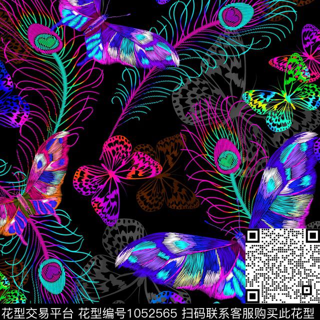 抽象羽毛蝴蝶数码印花华亿平台下载（图片编号: 1052565） - 瓦栏（Walan）