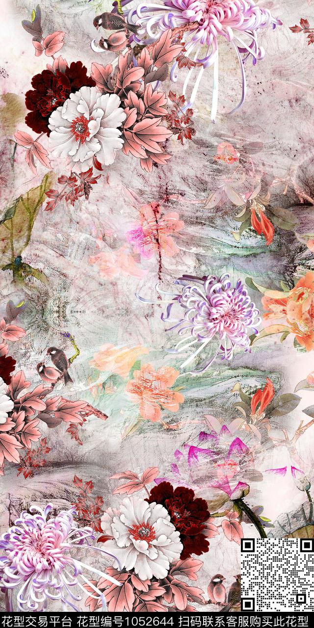 数码华亿平台花卉大牌风数码印花华亿平台下载（图片编号: 1052644） - 瓦栏（Walan）