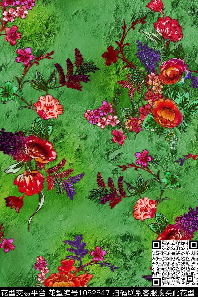 抽象花卉小碎花手绘花卉数码印花华亿平台下载（图片编号: 1052647） - 瓦栏（Walan）