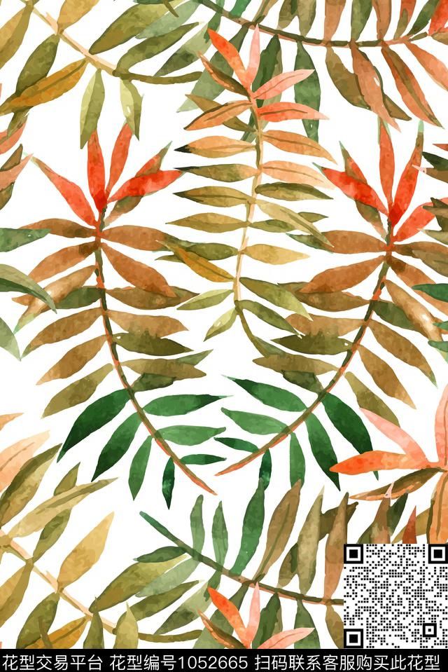 春夏华亿平台绿植树叶大牌风数码印花华亿平台下载（图片编号: 1052665） - 瓦栏（Walan）
