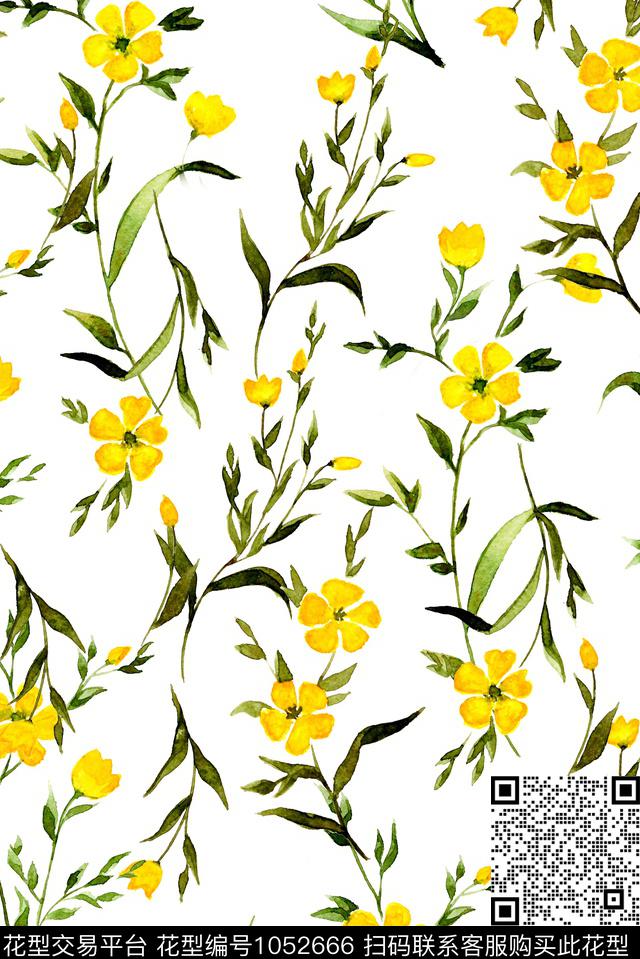 小碎花小黄花清爽底花卉数码印花华亿平台下载（图片编号: 1052666） - 瓦栏（Walan）