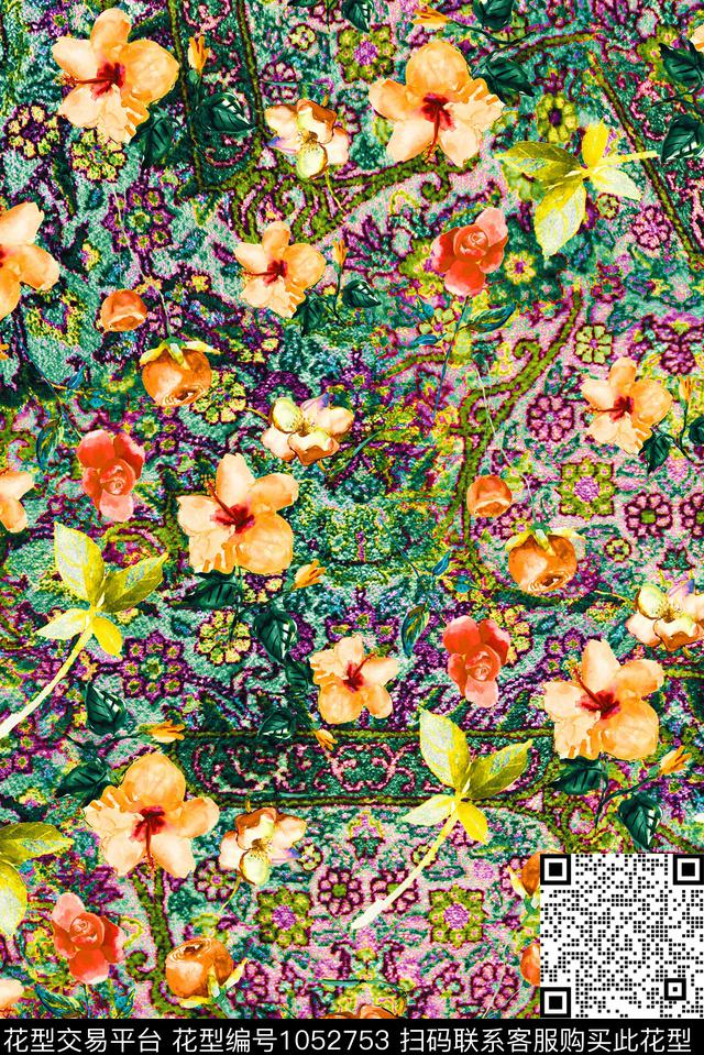 数码华亿平台植物花卉数码印花华亿平台下载（图片编号: 1052753） - 瓦栏（Walan）