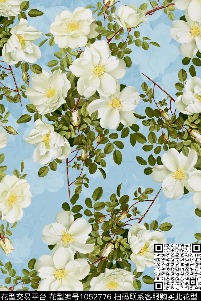 花卉清爽底花卉数码印花华亿平台下载（图片编号: 1052776） - 瓦栏（Walan）