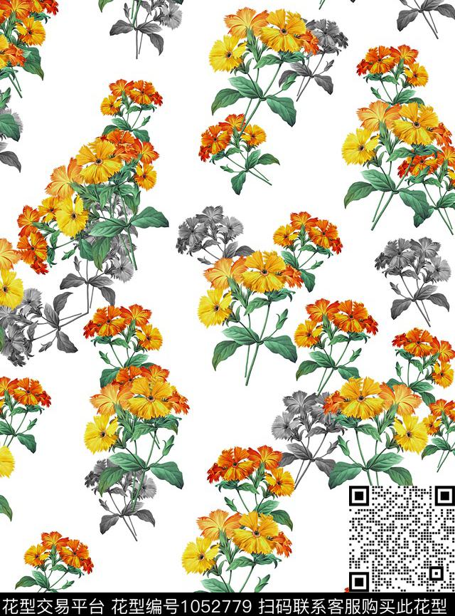 植物手绘花卉花卉数码印花华亿平台下载（图片编号: 1052779） - 瓦栏（Walan）