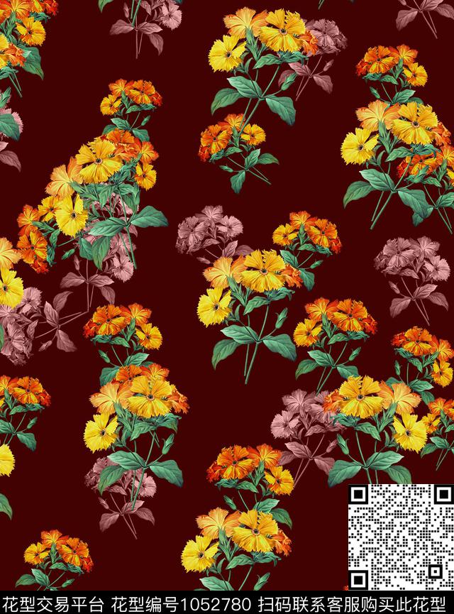 植物手绘花卉花卉数码印花华亿平台下载（图片编号: 1052780） - 瓦栏（Walan）