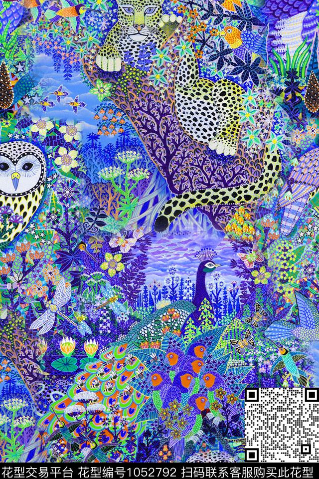 猫头鹰插画数码印花华亿平台下载（图片编号: 1052792） - 瓦栏（Walan）