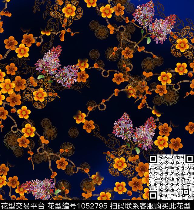 梅花香云纱花卉数码印花华亿平台下载（图片编号: 1052795） - 瓦栏（Walan）