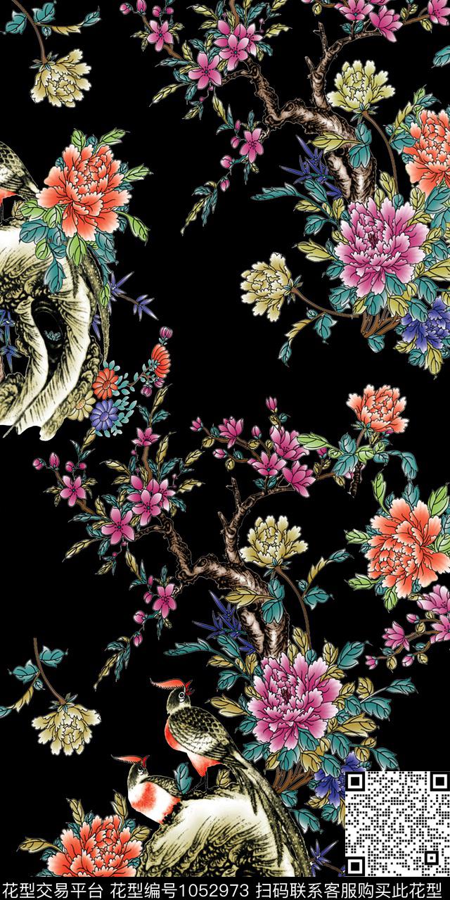 数码华亿平台花卉中国风数码印花华亿平台下载（图片编号: 1052973） - 瓦栏（Walan）