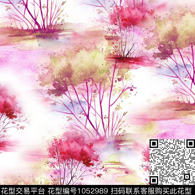 手绘花卉水彩花卉风景景观数码印花华亿平台下载（图片编号: 1052989） - 瓦栏（Walan）