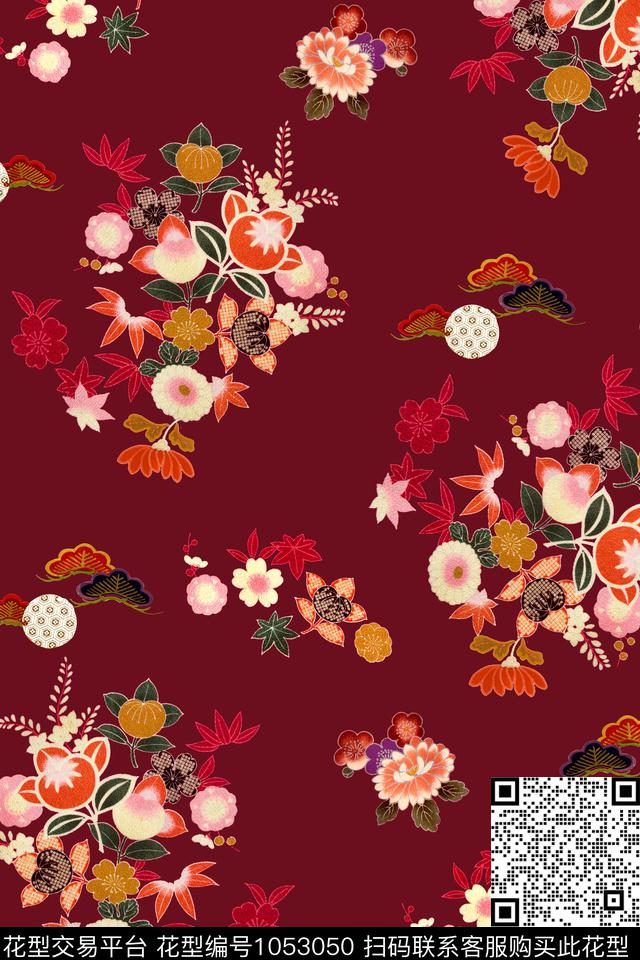 花卉中国风手绘花卉数码印花华亿平台下载（图片编号: 1053050） - 瓦栏（Walan）